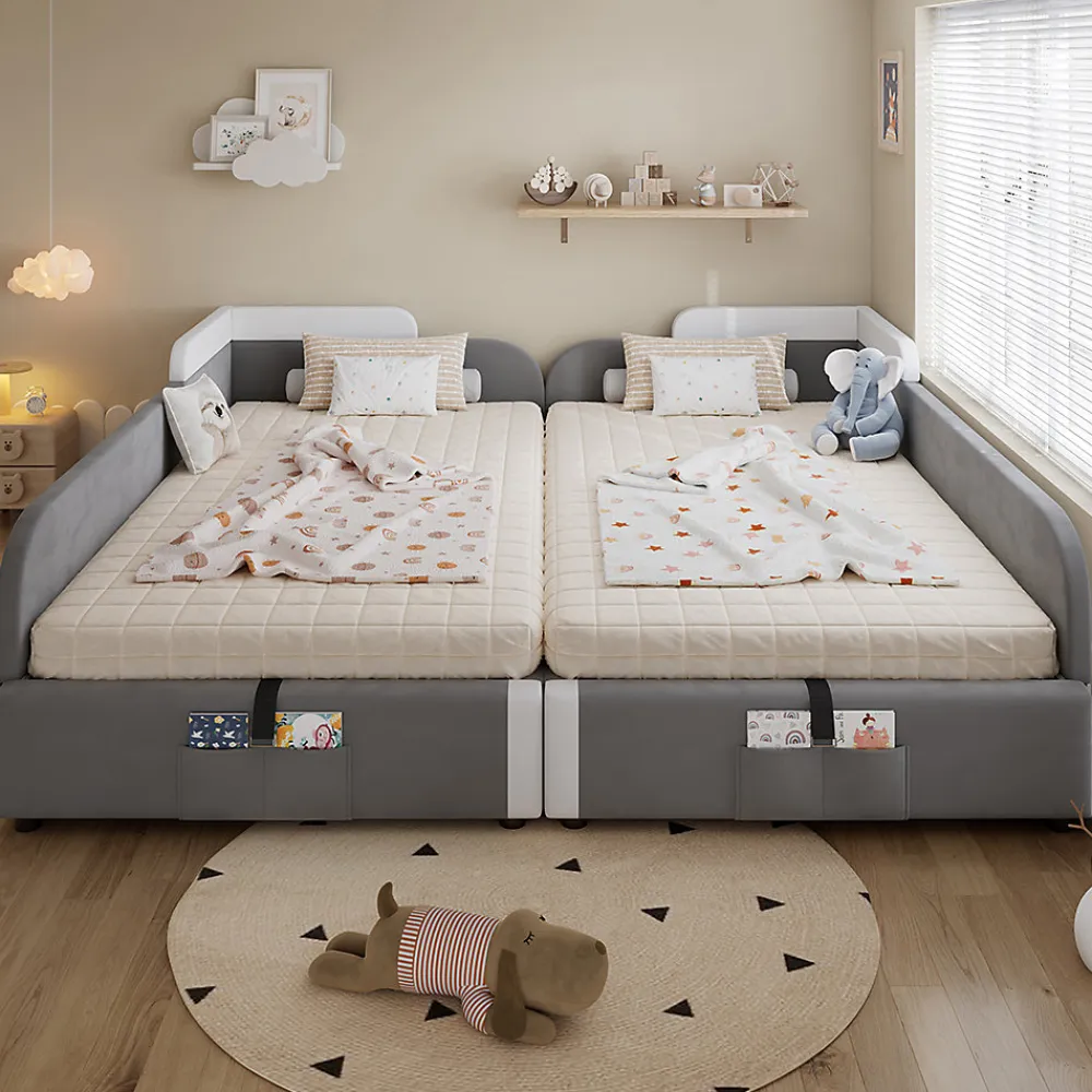 Lit combiné enfant 90x200 cm x2, hydraulique, sac rangement, contreplaqué - gris>Blackcolors Sale