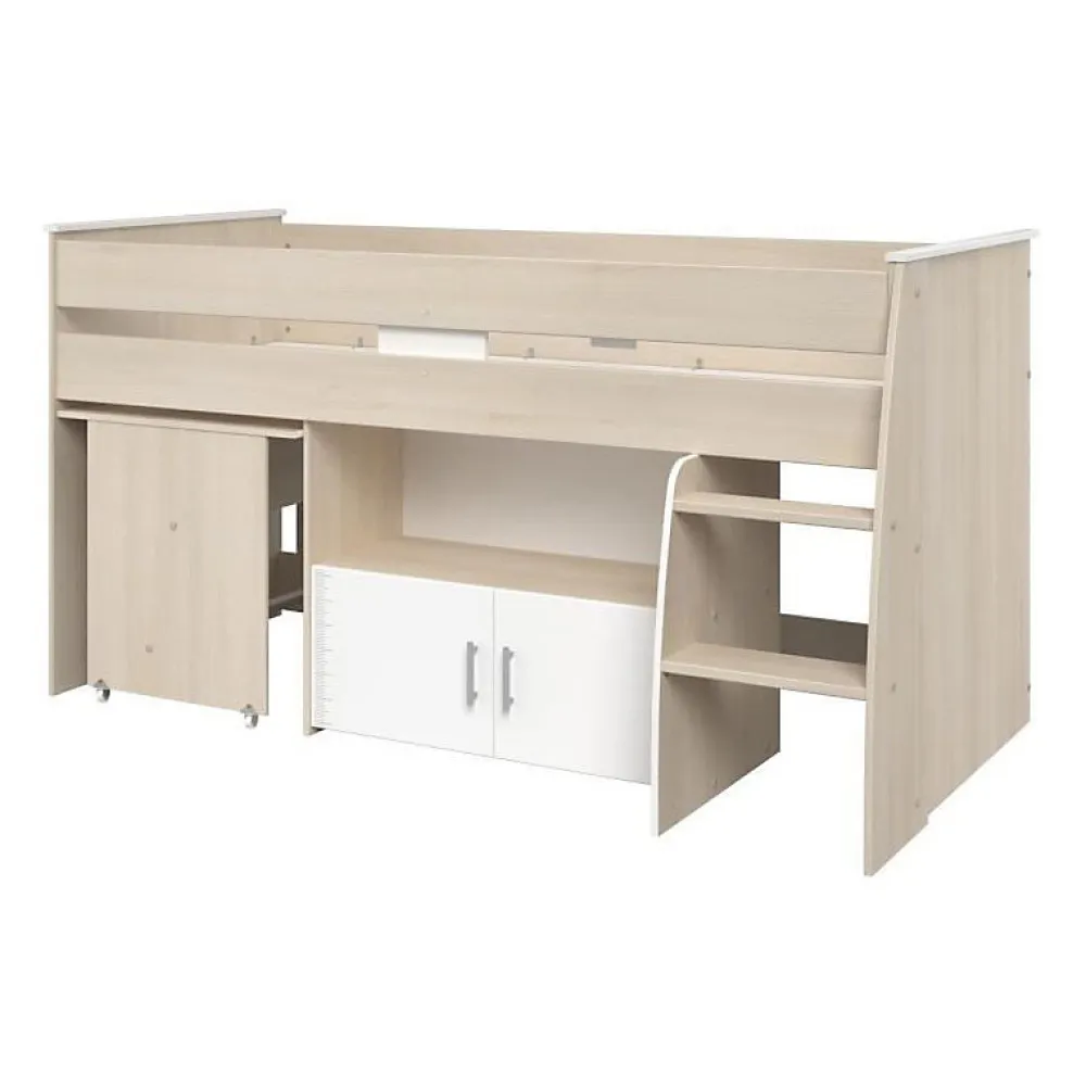 Parisot Lit combiné enfant ZOLA 90x200 cm - 2 portes - Avec bureau - Décor acacia clair et blanc - L 206,3 x H 110 x P 114/183 cm - PA*Enfant Lit Enfant