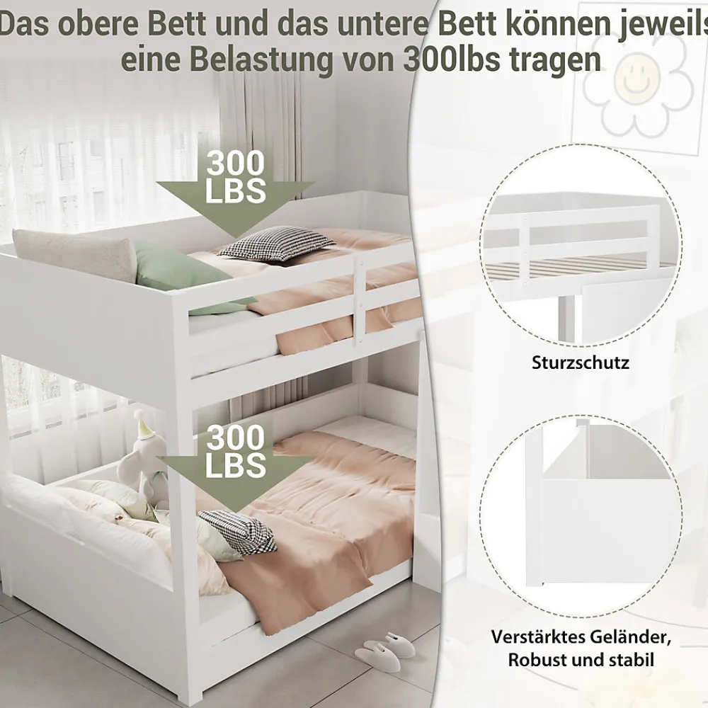 Lit Combiné 90x200 cm - Lit Superposé enfant avec Escaliers et Casier - Bois - Sans Matelas - Blanc>Okwish Clearance