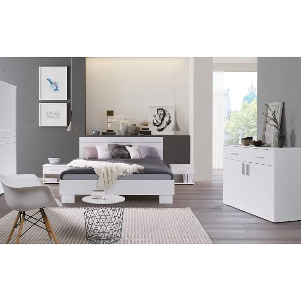 Meublorama Lit COMO 2 places 160x200 cm avec sommier Coloris blanc* Lit Double