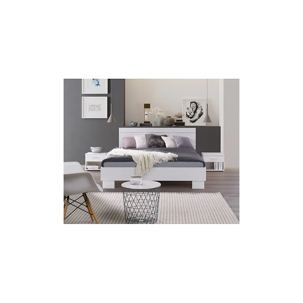 Meublorama Lit COMO 2 places 160x200 cm avec sommier Coloris blanc* Lit Double