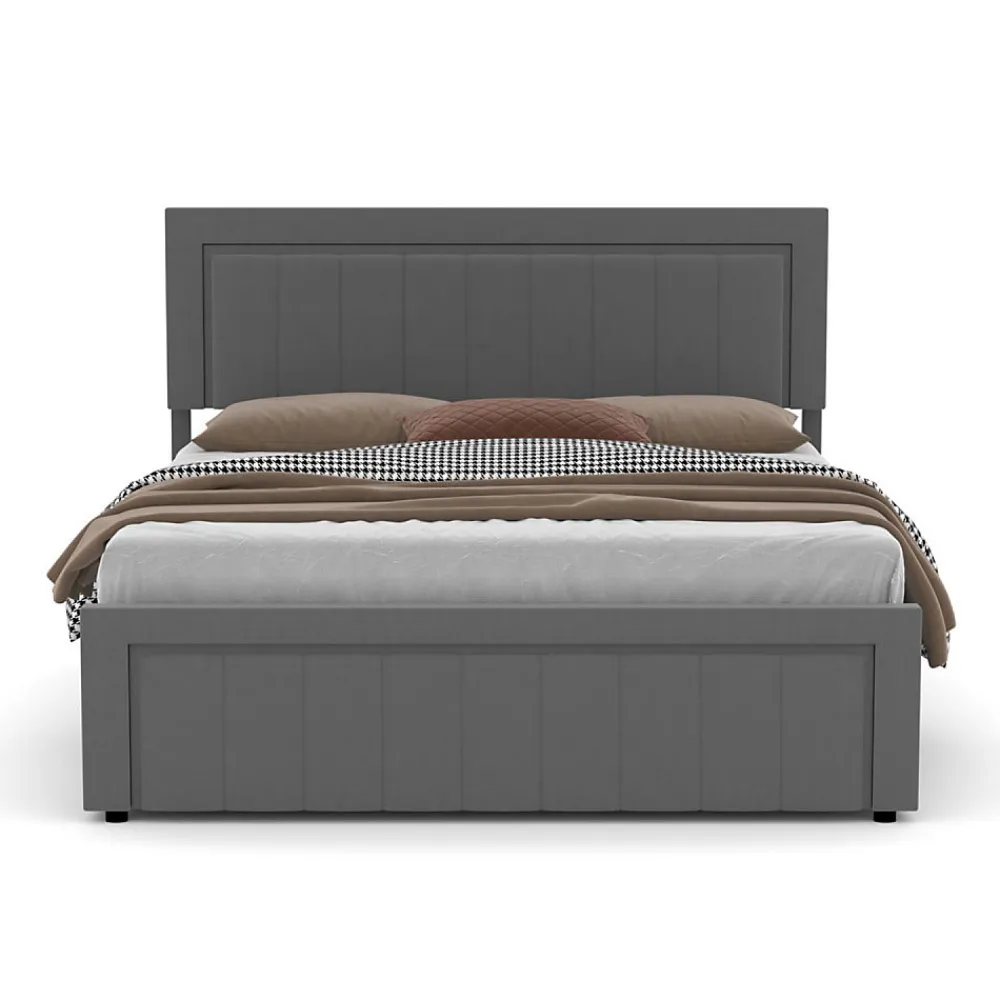 Concept Usine Lit contemporain avec coffre de rangement 140x190cm en velours gris - NASHVILLE* Lit Coffre