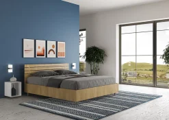 Lit conteneur Ankel 160x200 avec tête de lit droite et lattes en chêne><noscript><img width=