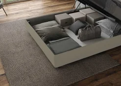Ityhome Lit conteneur Sommier capitonné 200x200 simili cuir cappuccino Azelia* Lit Coffre