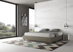 Ityhome Lit conteneur Sommier capitonné 200x200 simili cuir cappuccino Azelia* Lit Coffre