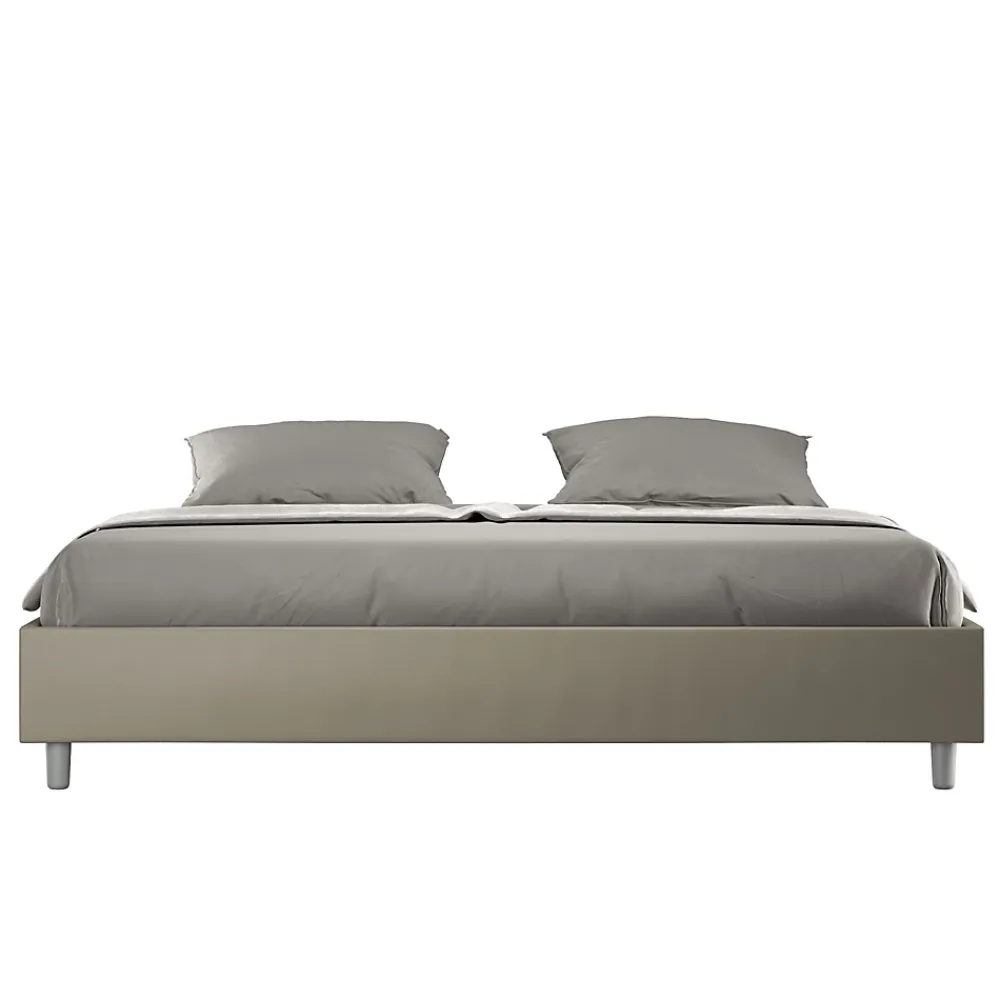 Ityhome Lit conteneur Sommier capitonné 200x200 simili cuir cappuccino Azelia* Lit Coffre
