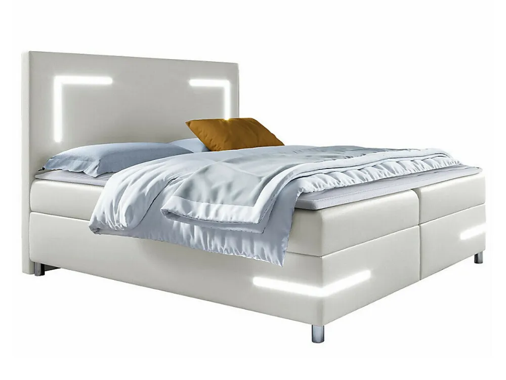 Lit continental Baltimore 173, Double, Blanc, Faux cuir, Disponible>Mobilier1 Hot