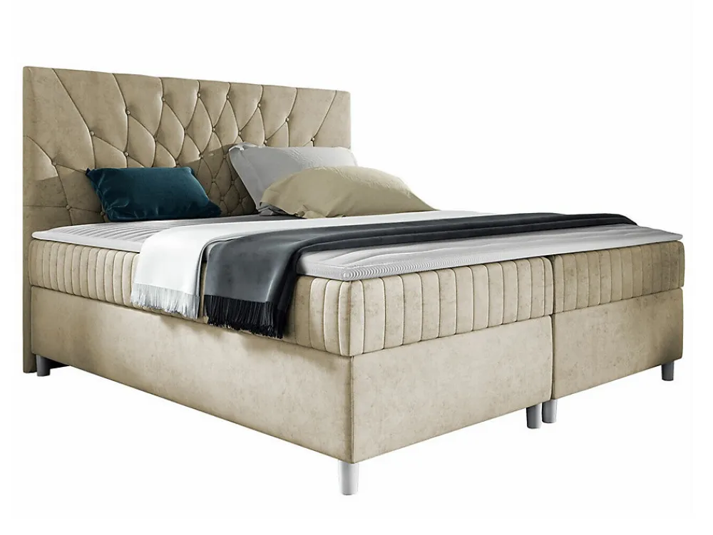 Lit continental Baltimore 175, Double, Brun clair, Tissu, Disponible>Mobilier1 Hot