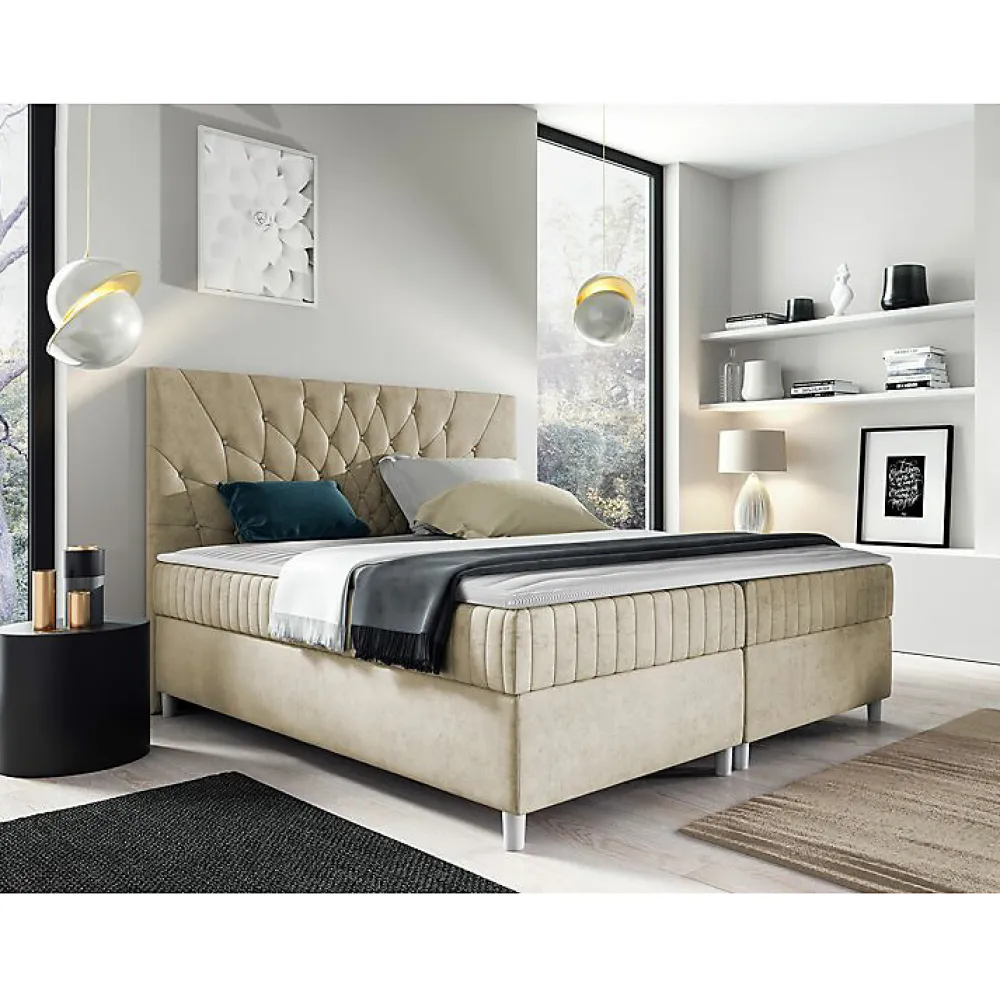 Lit continental Baltimore 175, Double, Brun clair, Tissu, Disponible>Mobilier1 Hot