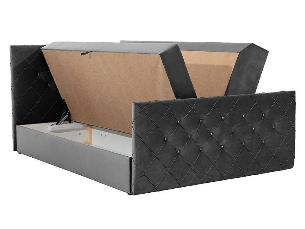 Mobilier1 Lit continental Baltimore 158, Double, Brun clair, Tissu, Disponible* Ensemble Sommier Et Matelas