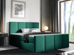 Mobilier1 Lit continental Baltimore 154, Double, Vert, Tissu, Disponible* Ensemble Sommier Et Matelas