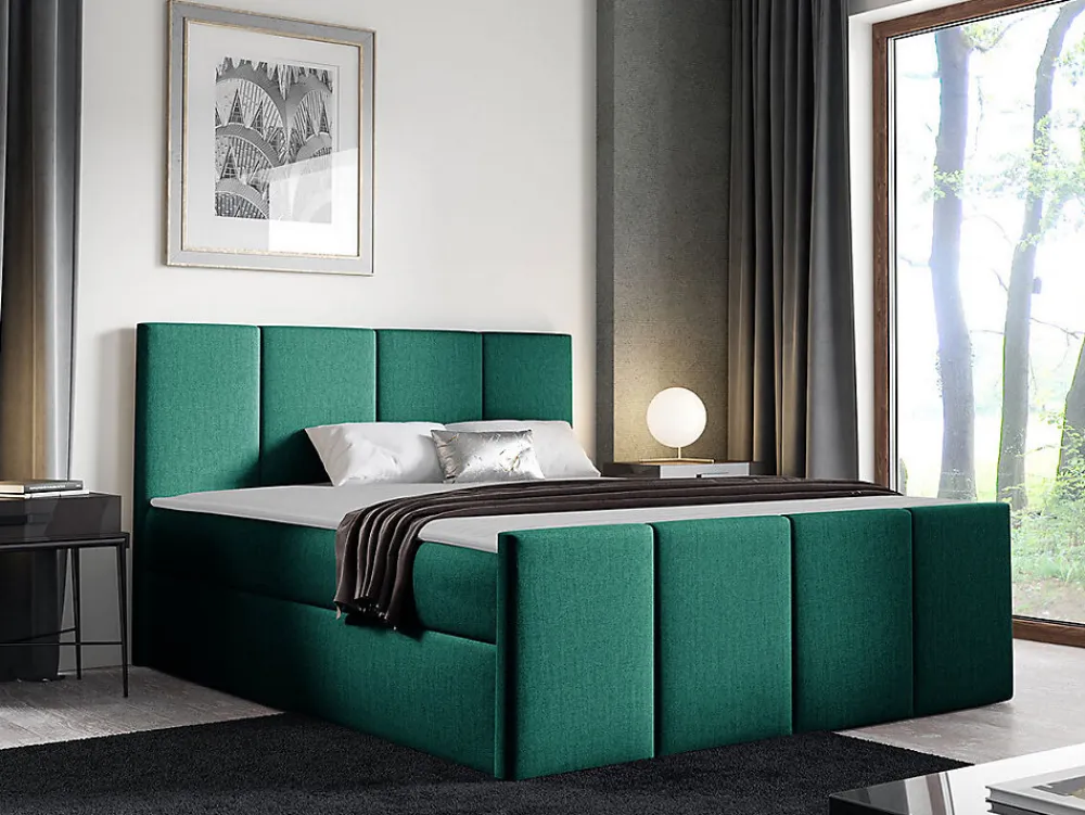 Mobilier1 Lit continental Baltimore 154, Double, Vert, Tissu, Disponible* Ensemble Sommier Et Matelas