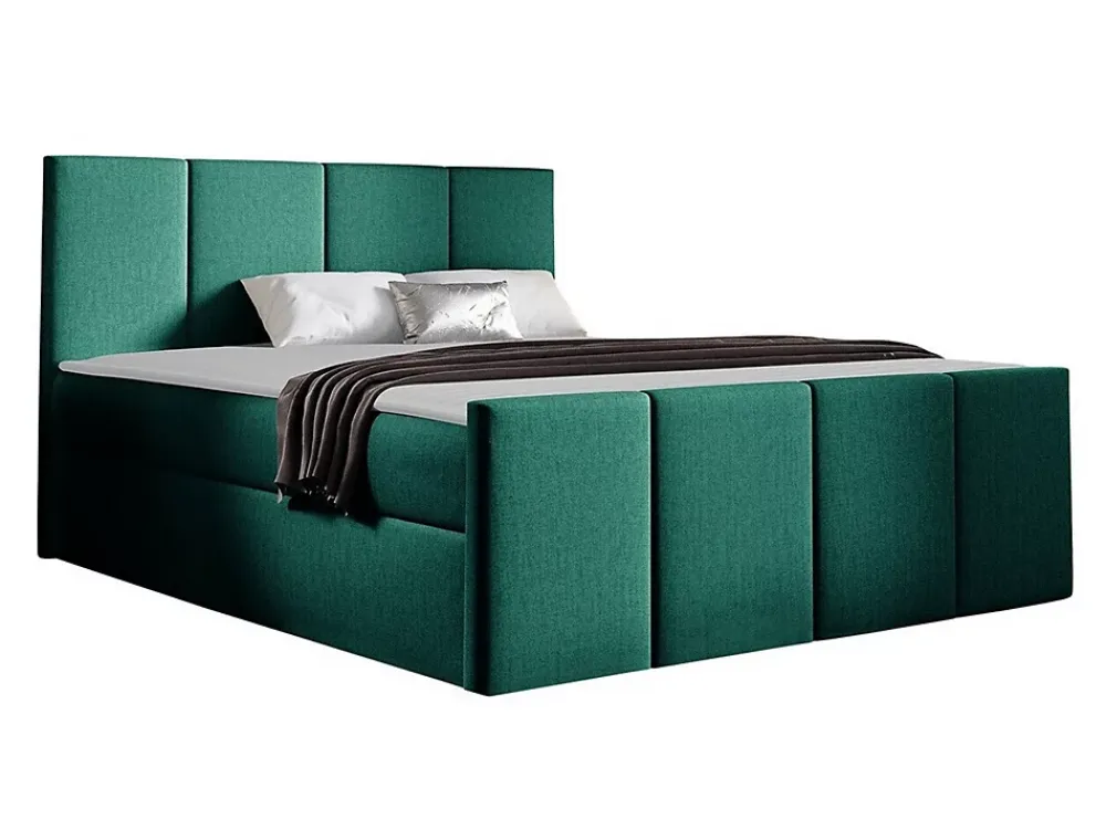 Mobilier1 Lit continental Baltimore 154, Double, Vert, Tissu, Disponible* Ensemble Sommier Et Matelas