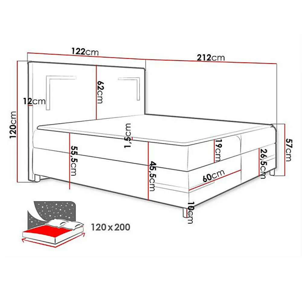 Mobilier1 Lit continental Baltimore 173, Unique, Noir, Faux cuir, Disponible* Ensemble Sommier Et Matelas
