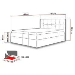 Mobilier1 Lit continental Baltimore 128, Unique, Gris, Faux cuir, Disponible* Ensemble Sommier Et Matelas