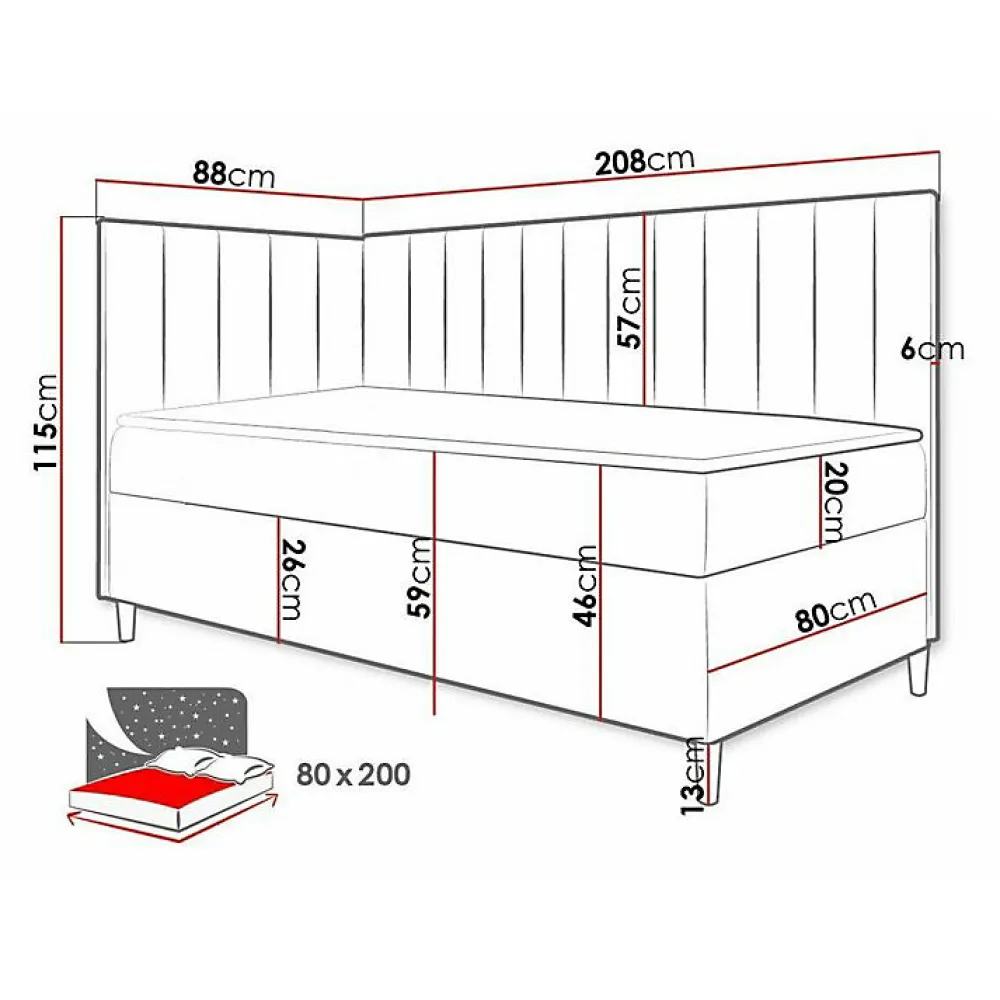 Lit continental Baltimore 164, Unique, Rouge, Faux cuir, Disponible>Mobilier1