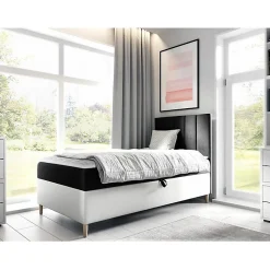 Lit continental Baltimore 170, Unique, Gris, Faux cuir, Disponible>Mobilier1