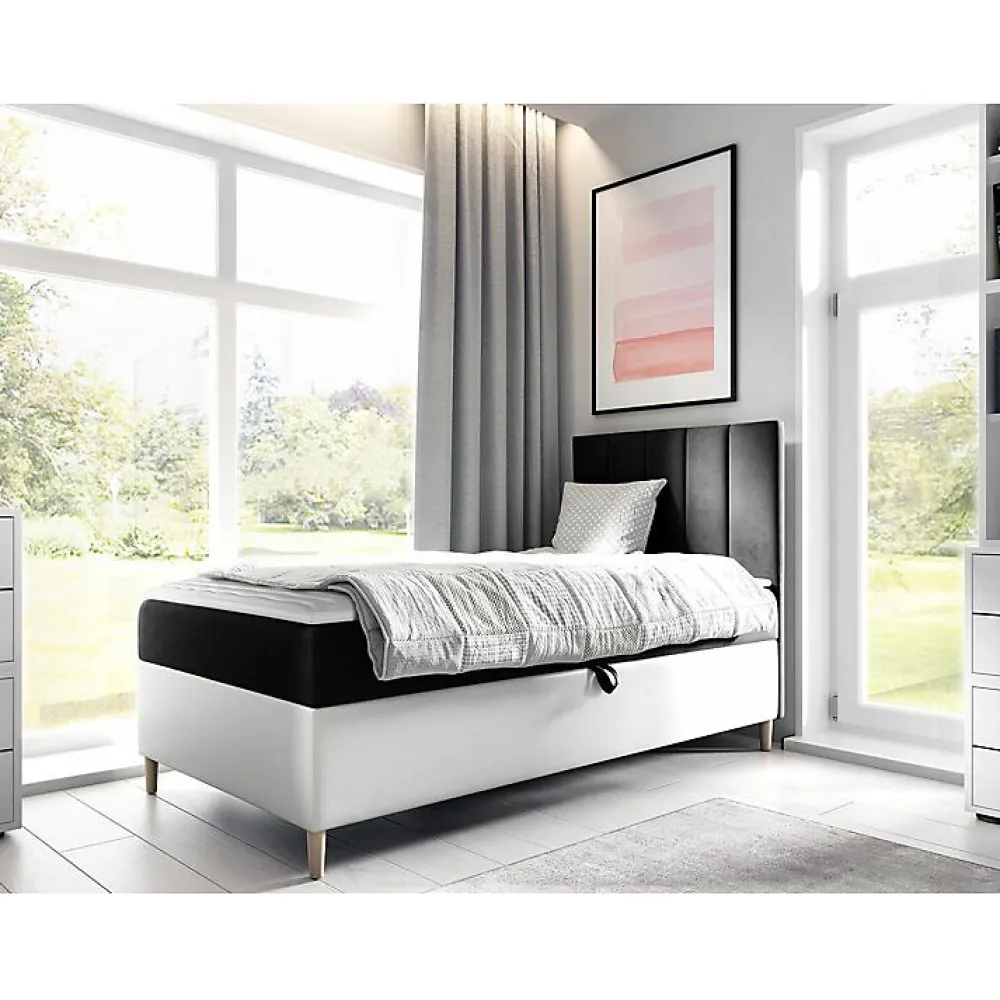 Lit continental Baltimore 170, Unique, Gris, Faux cuir, Disponible>Mobilier1