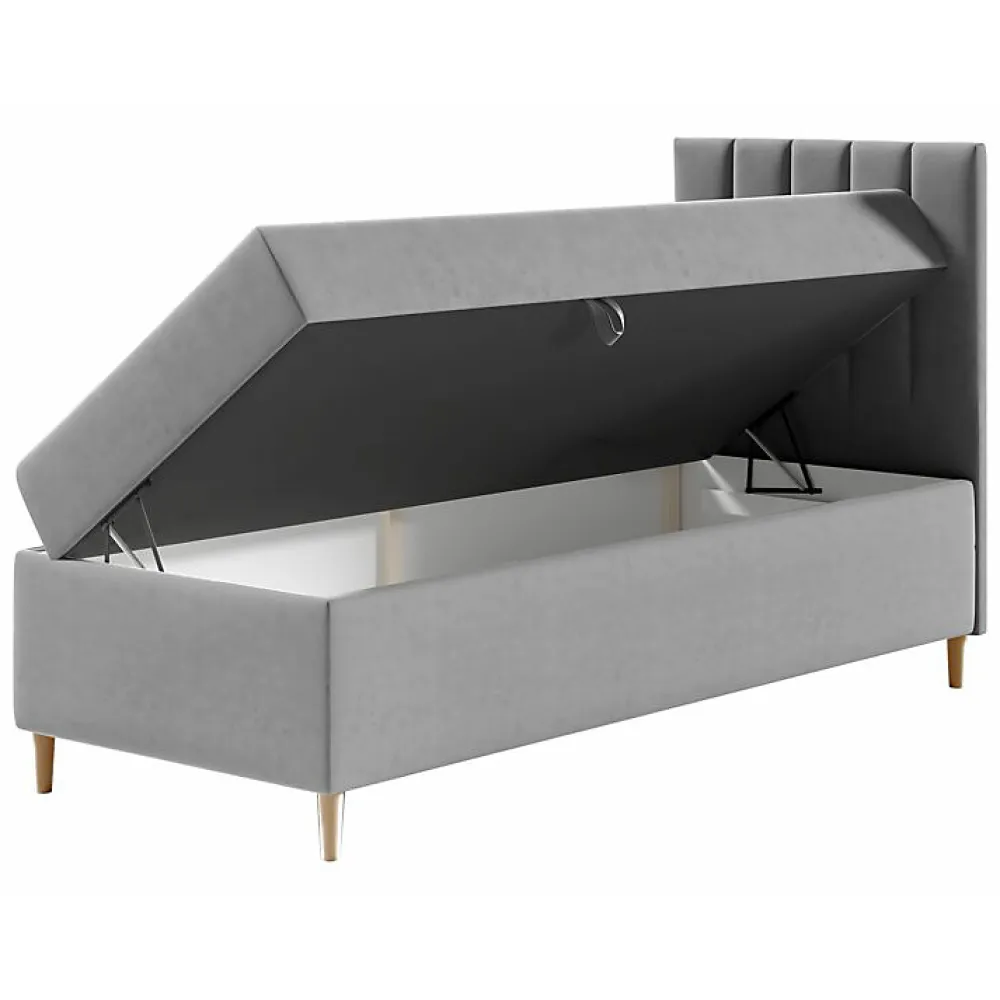 Lit continental Baltimore 170, Unique, Gris, Faux cuir, Disponible>Mobilier1