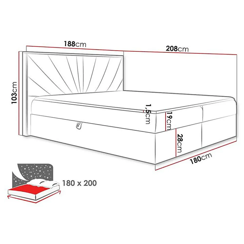 Lit continental Baltimore 191, Double, Vert, Tissu, Disponible>Mobilier1 Outlet