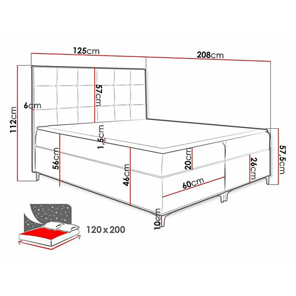Lit continental Baltimore 185, Unique, Gris, Tissu, Disponible>Mobilier1 Hot
