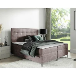 Lit continental Baltimore 185, Double, Marron, Tissu, Disponible>Mobilier1 Outlet