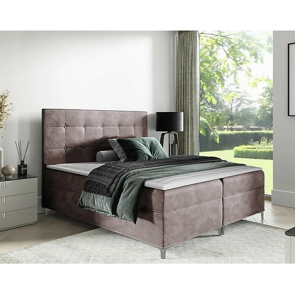 Lit continental Baltimore 185, Double, Marron, Tissu, Disponible>Mobilier1 Outlet