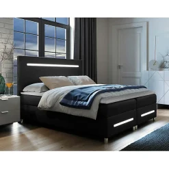 Mobilier1 Lit continental Baltimore 174, Double, Noir, Faux cuir, Disponible* Ensemble Sommier Et Matelas