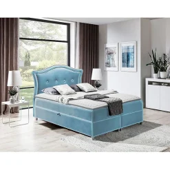 Lit continental Baltimore 135, Double, Bleu, Tissu, Disponible>Mobilier1 New