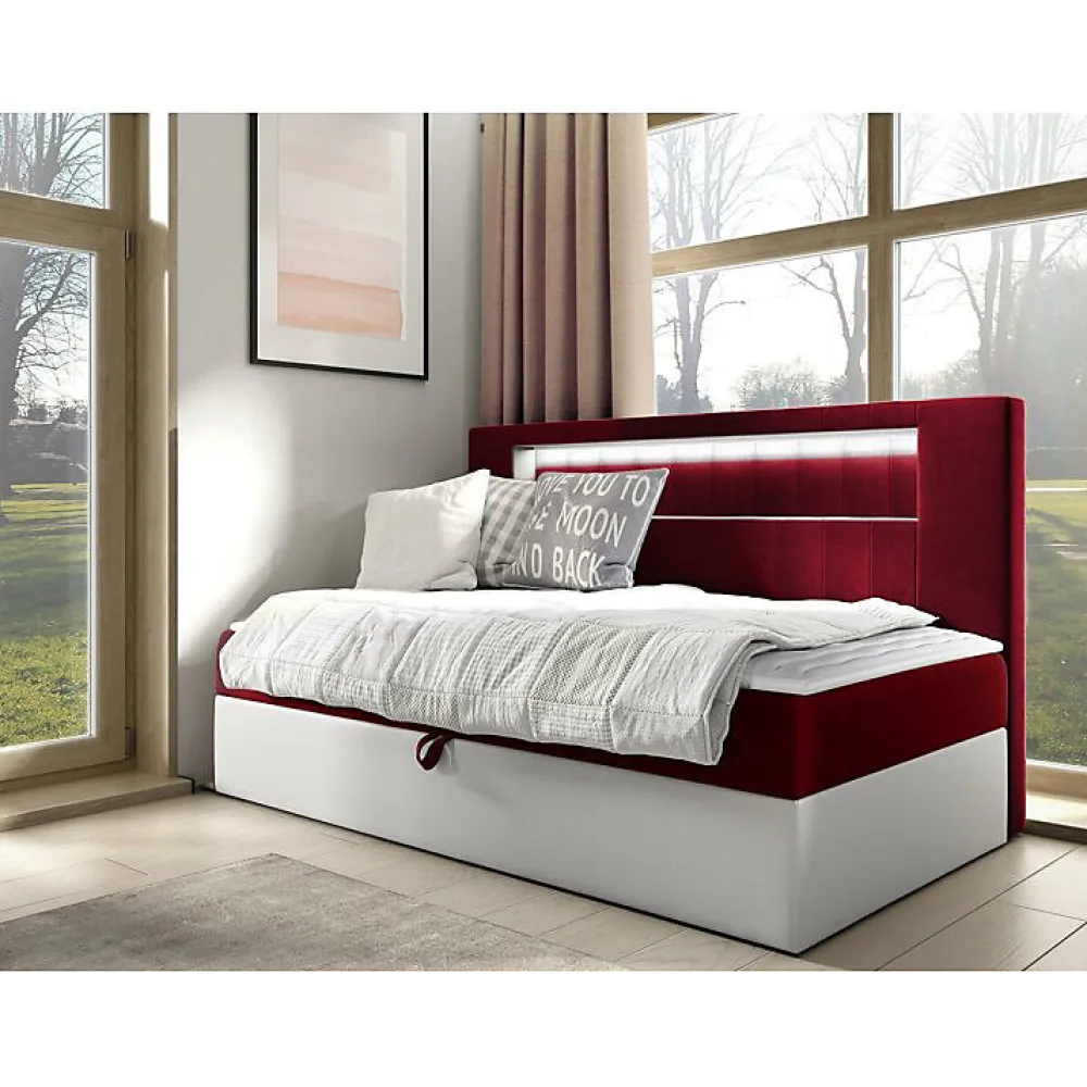 Lit continental Baltimore 168, Unique, Rouge, Faux cuir, Disponible>Mobilier1 Discount
