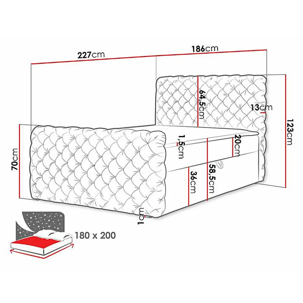 Lit continental Baltimore 186, Double, Noir, Tissu, Disponible>Mobilier1 Hot
