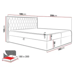 Mobilier1 Lit continental Baltimore 190, Double, Noir, Tissu, Disponible* Ensemble Sommier Et Matelas