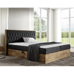 Mobilier1 Lit continental Baltimore 190, Double, Noir, Tissu, Disponible* Ensemble Sommier Et Matelas