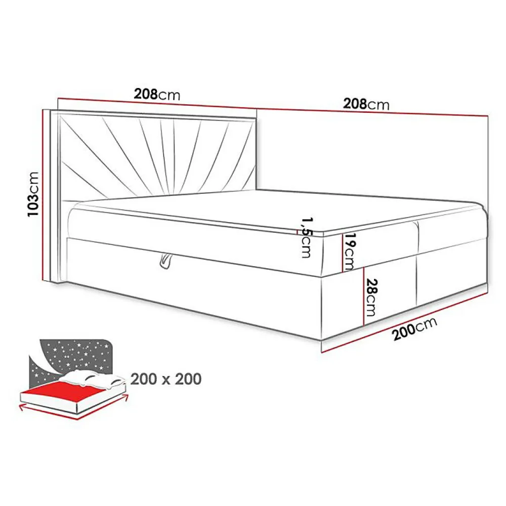 Lit continental Baltimore 191, Double, Noir, Tissu, Disponible>Mobilier1 Best