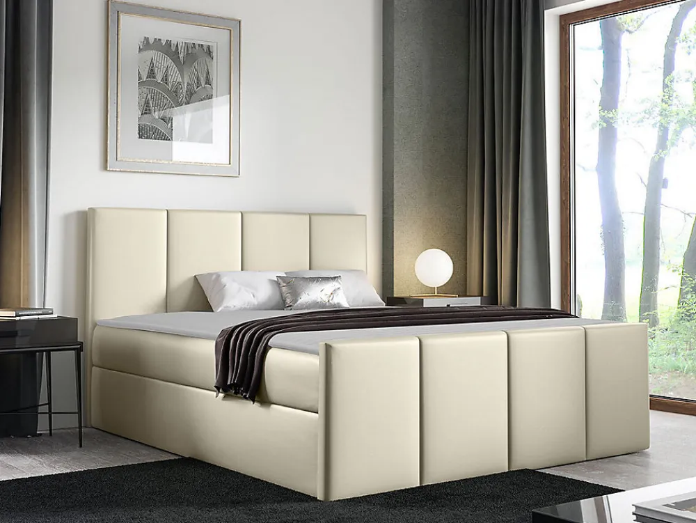 Lit continental Baltimore 154, Double, Brun clair, Faux cuir>Mobilier1 Hot