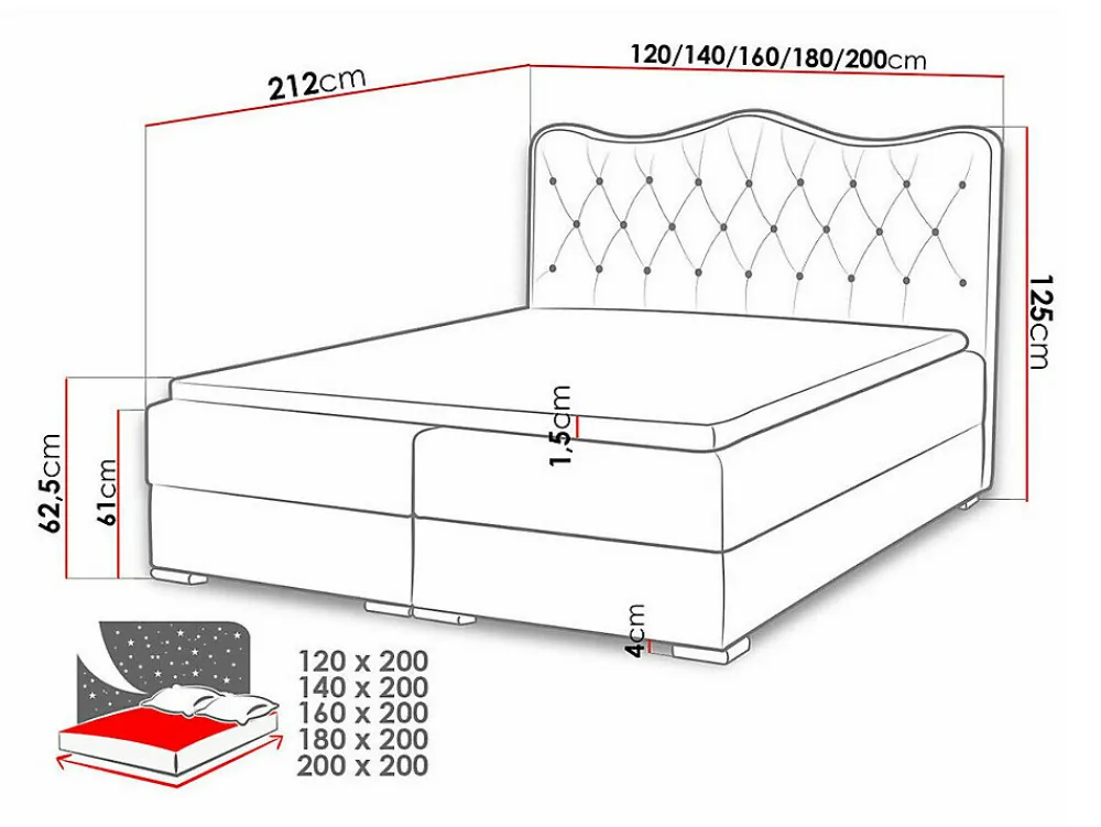 Lit continental Baltimore 162, Double, Gris, Faux cuir, Disponible>Mobilier1 Discount
