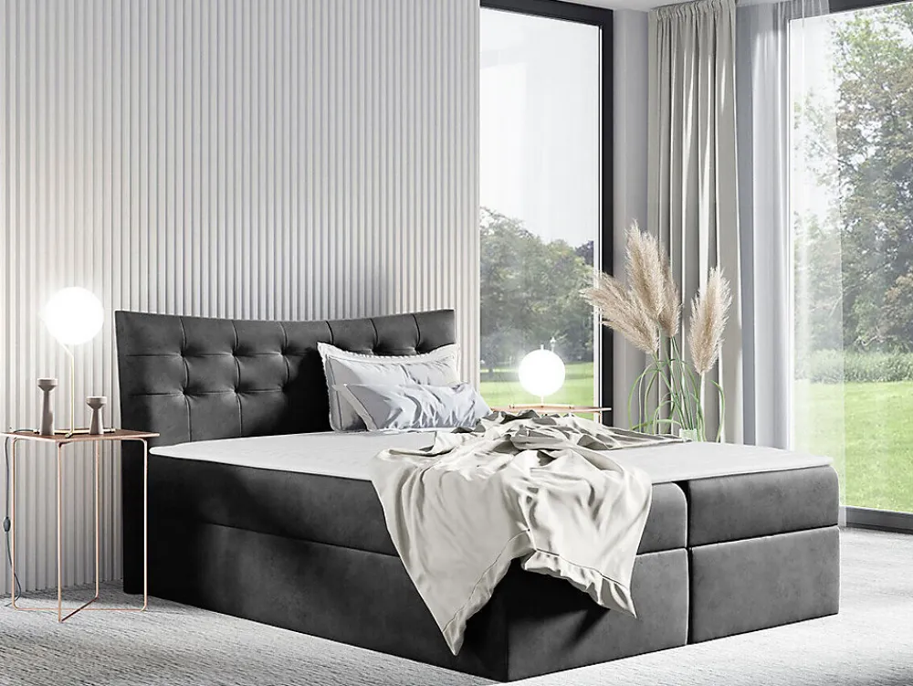 Lit continental Baltimore 157, Double, Gris, Tissu, Disponible>Mobilier1 Clearance