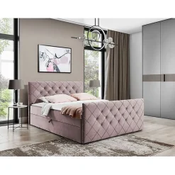 Lit continental Baltimore 158, Double, Rose, Tissu, Disponible>Mobilier1 New