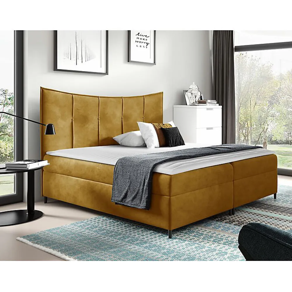 Lit continental Baltimore 178, Unique, Jaune, Tissu, Disponible>Mobilier1 Hot