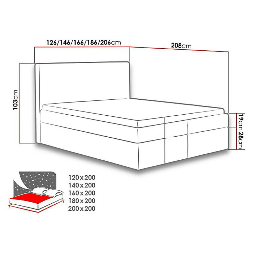 Lit continental Baltimore 126, Double, Rose, Tissu, Disponible>Mobilier1 Discount