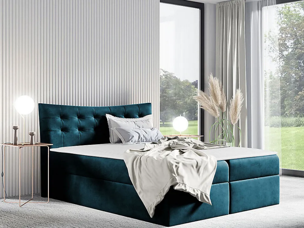 Lit continental Baltimore 157, Double, Turquoise, Tissu, Disponible>Mobilier1 Online