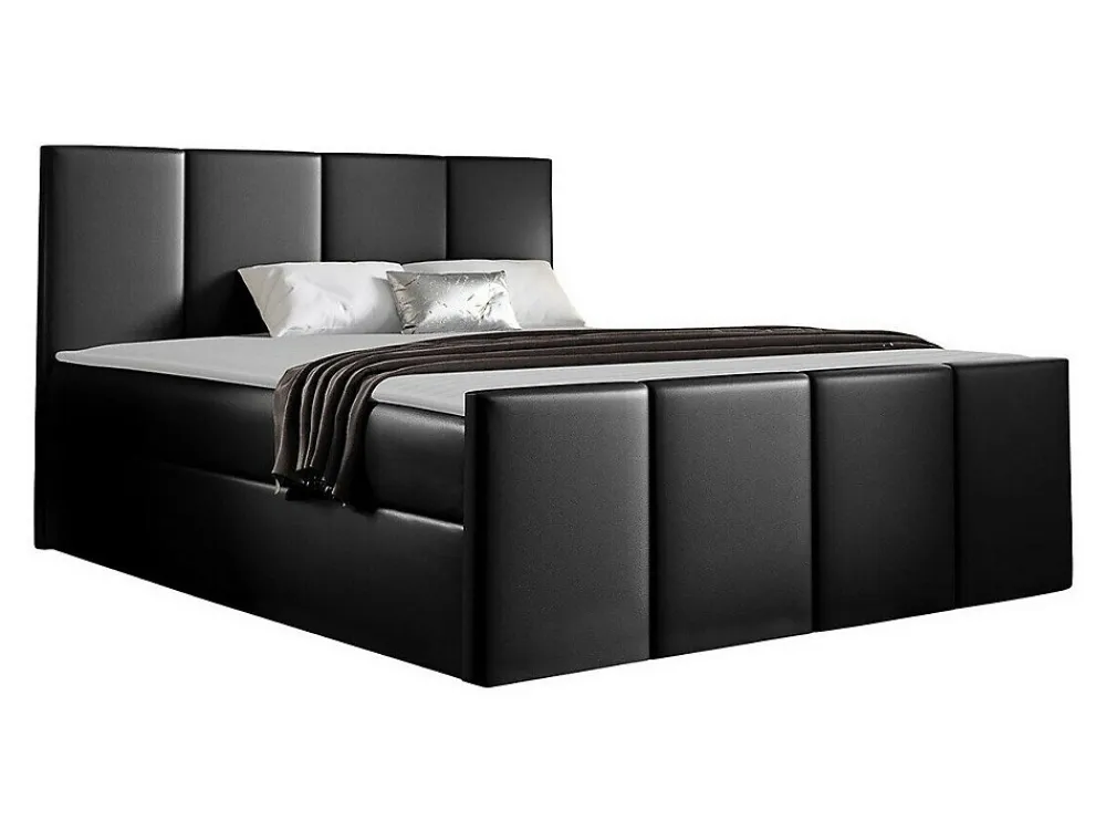 Lit continental Baltimore 154, Double, Noir, Faux cuir, Disponible>Mobilier1 Clearance