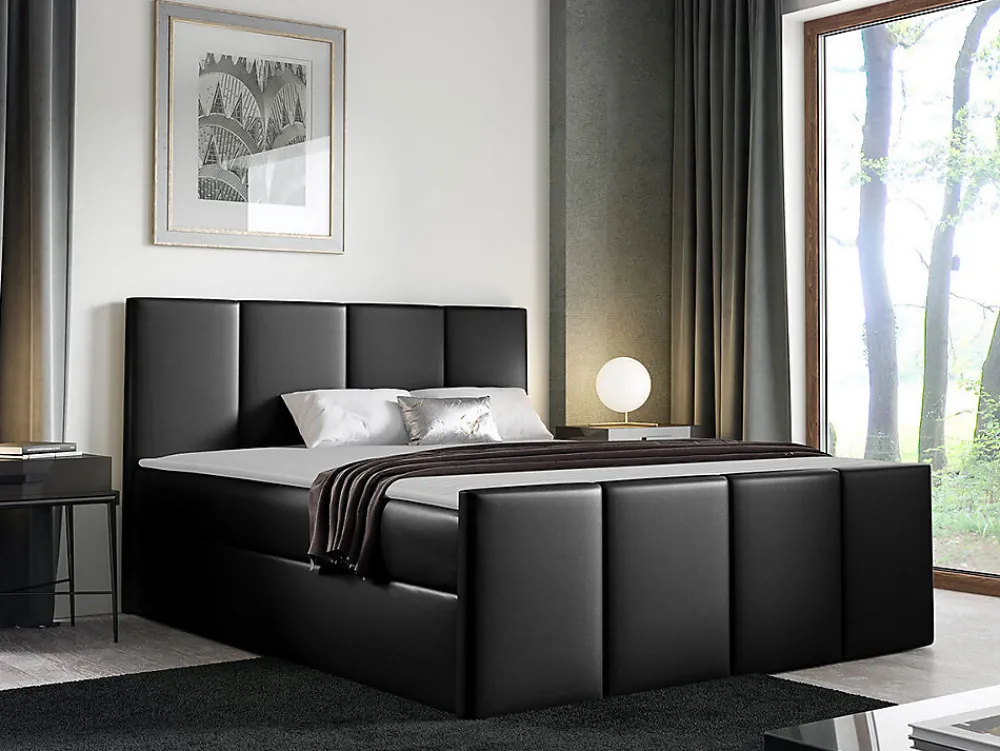 Lit continental Baltimore 154, Double, Noir, Faux cuir, Disponible>Mobilier1 Clearance
