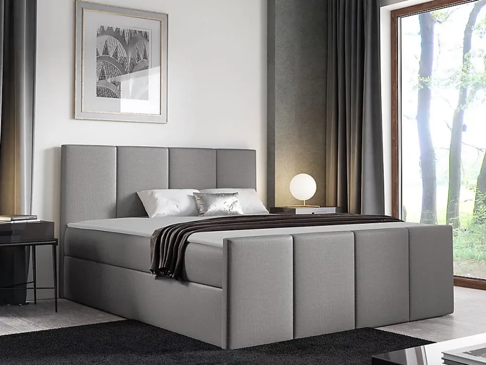 Mobilier1 Lit continental Baltimore 154, Unique, Gris, Tissu, Disponible* Ensemble Sommier Et Matelas