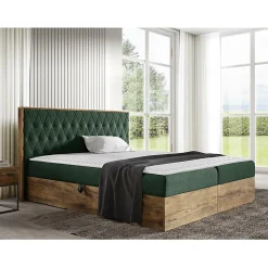 Mobilier1 Lit continental Baltimore 190, Unique, Vert, Tissu, Disponible* Ensemble Sommier Et Matelas