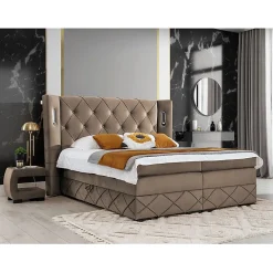 Mobilier1 Lit continental Baltimore 187, Unique, Marron, Tissu, Disponible* Ensemble Sommier Et Matelas