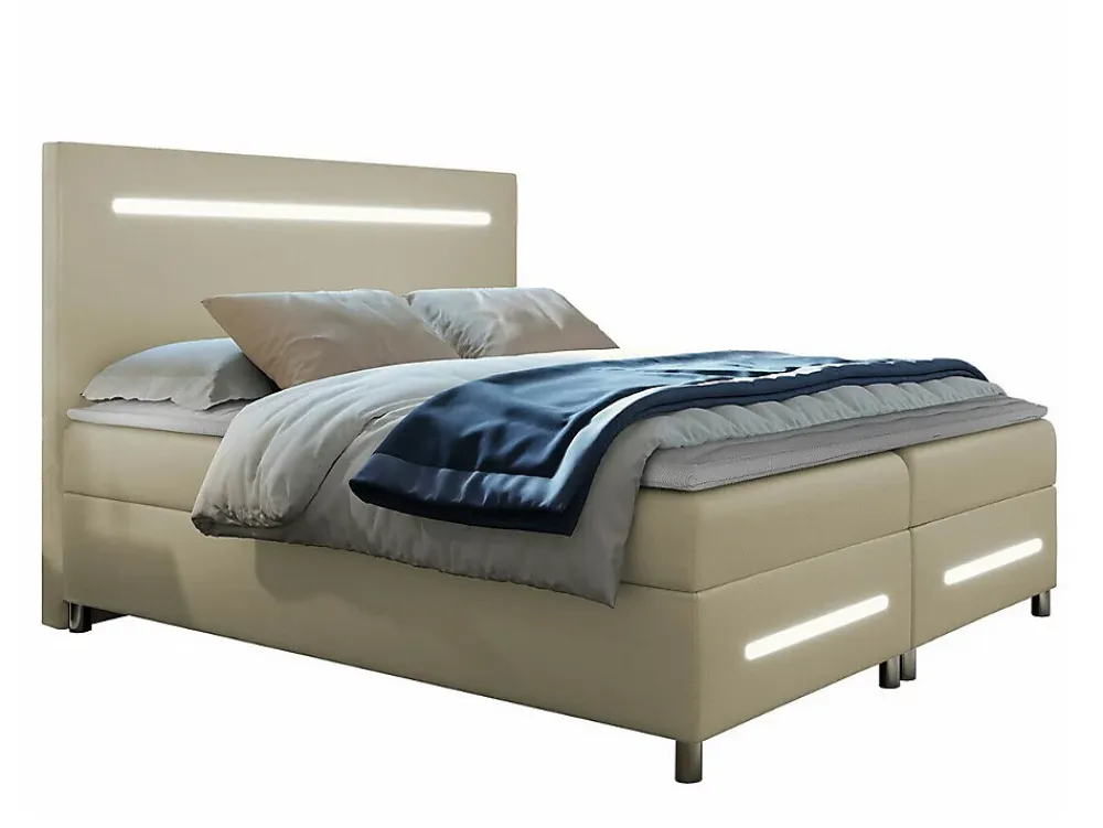 Mobilier1 Lit continental Baltimore 174, Double, Brun clair, Faux cuir* Ensemble Sommier Et Matelas
