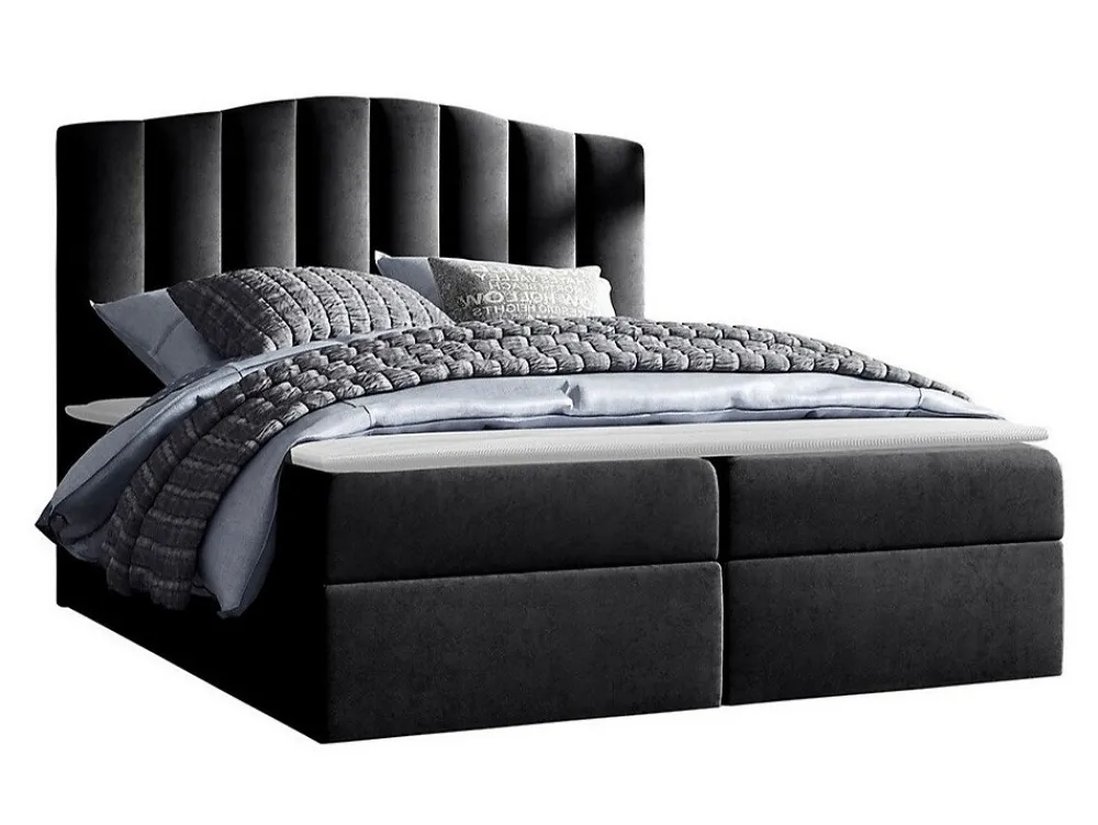 Lit continental Baltimore 153, Double, Noir, Tissu, Disponible>Mobilier1 Hot