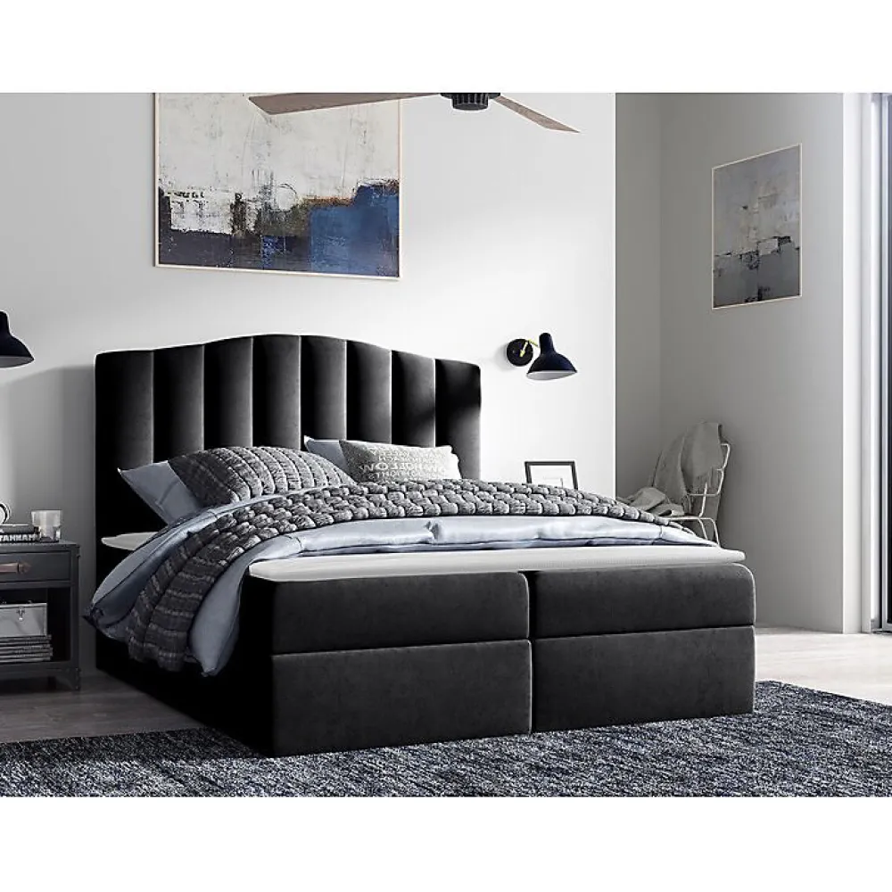Lit continental Baltimore 153, Double, Noir, Tissu, Disponible>Mobilier1 Hot