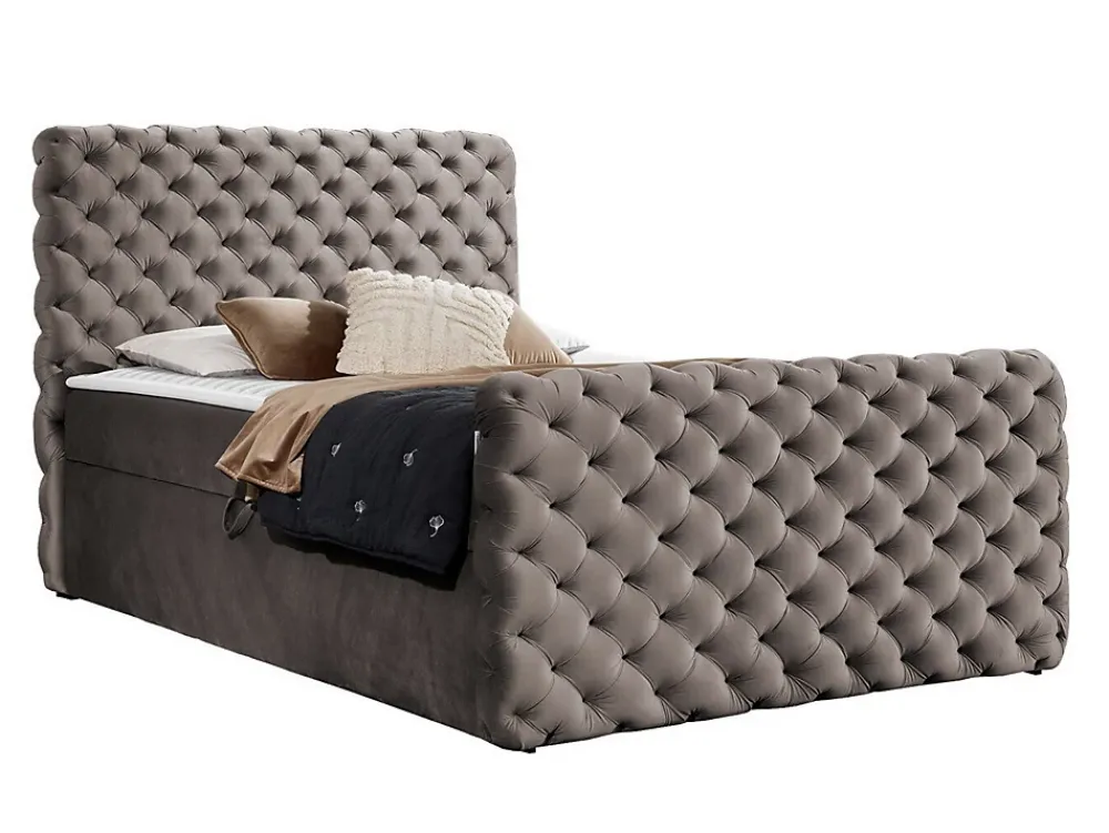 Mobilier1 Lit continental Baltimore 186, Unique, Brun clair, Tissu, Disponible* Ensemble Sommier Et Matelas
